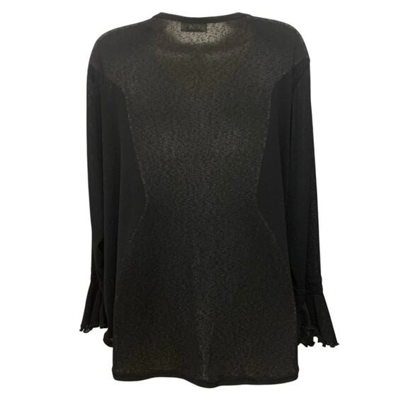 Roaman’s Black Ruched Tunic Top Sheer Back Bell Sleeve Romantic Goth Boho L Plus - Picture 2 of 6